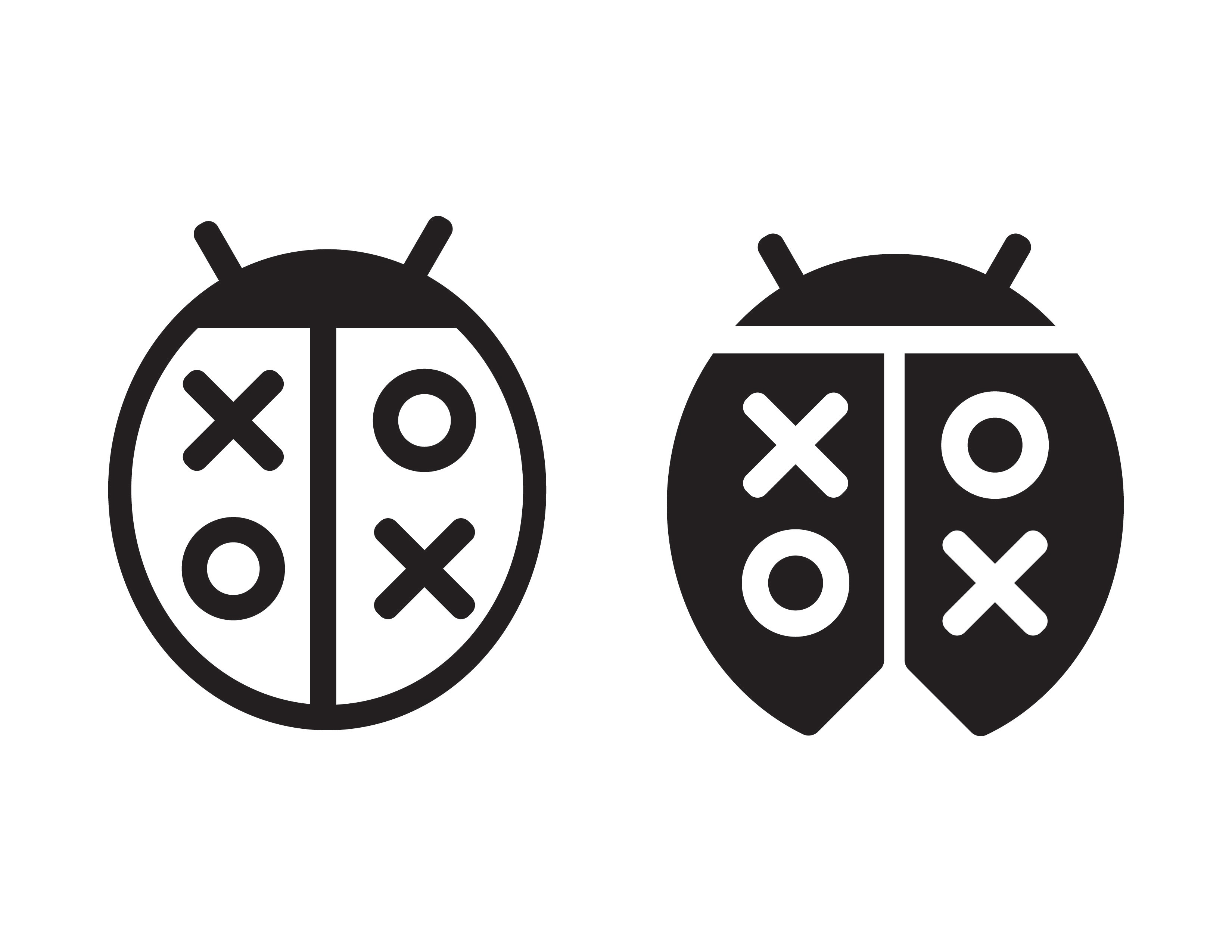 A white background with two different black ladybugs logos.